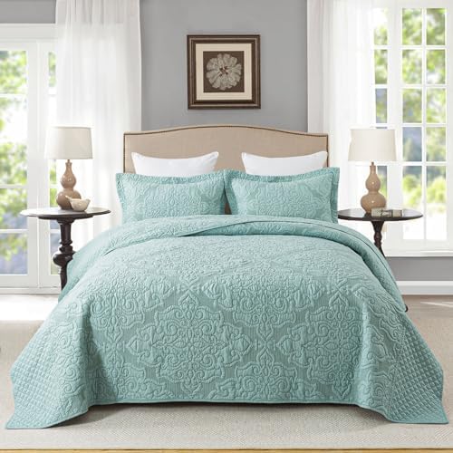 Travan 3-Piece King Quilt Set Quilted Bedspread Oversized Microfiber Lightweight Bedspread Coverlet Set with Shams Bedding Set for All Season, Blue, King by Travan