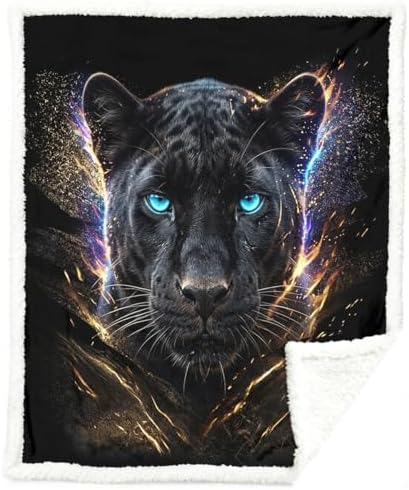 Black Panther Sherpa Blanket Neon Animal Print Throw Blanket for Men Soft Warm Cozy 60x80 Inches Dark Power Design Gamer Room Bedroom Decor Gift for Birthday Housewarming Anniversary by Sleepwish