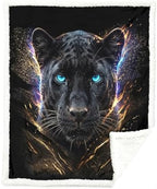 Black Panther Sherpa Blanket Neon Animal Print Throw Blanket for Men Soft Warm Cozy 50x60 Inches Dark Power Design Gamer Room Bedroom Decor Gift for Birthday Housewarming Anniversary by Sleepwish