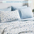 Queen/Full Size Floral Quilt Set Blue Shabby Chic Flower Bedspreads Set - Image 6