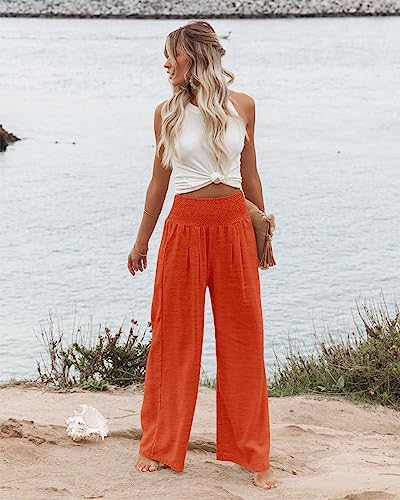 Angerella Womens Elastic High Waisted Palazzo Pants Casual Wide Leg Long Lounge Pant Trousers with Pocket - Image 2
