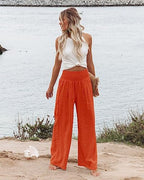 Angerella Womens Elastic High Waisted Palazzo Pants Casual Wide Leg Long Lounge Pant Trousers with Pocket - Image 2