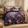 CCoutueChen Cherry Blossom Comforter Set Queen, Black Floral Bedding by CCoutueChen