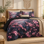 CCoutueChen Cherry Blossom Comforter Set Queen, Black Floral Bedding by CCoutueChen