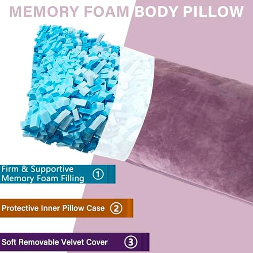 1 MIDDLE ONE Body Pillow, Memory Foam Body Pillows for Adults Sleeping, Long Pillow for Bed, Big Large Firm Full Body Pillow for Side Sleeper, 20x54 Inch, Dark Purple - Image 2