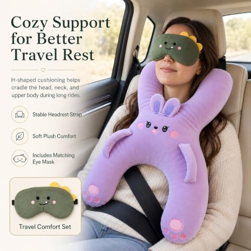 Cozy Travel Pillow with Sleep Mask, H-Shaped Car Neck & Back Support，#G - Image 2