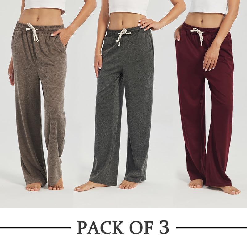 3-Pack Women's Lounge Pants, Wide Leg Sweatpants with Pockets - Image 4