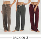 3-Pack Women's Lounge Pants, Wide Leg Sweatpants with Pockets - Image 4