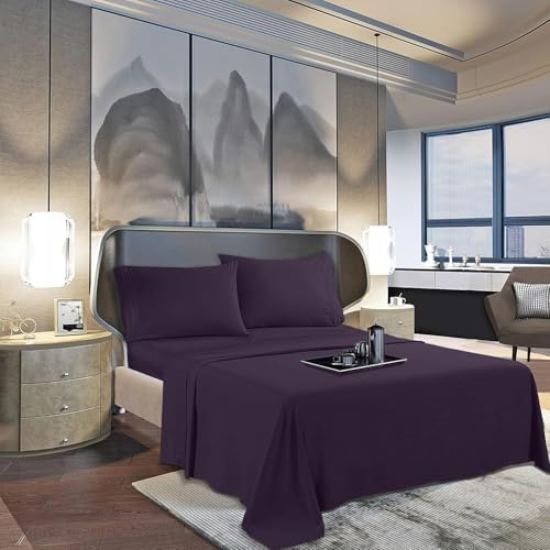 Mocassi Full Sheet Set - Luxury Hotel 1800 Premier Bedding Sheets & Pillowcases - Ultra Soft Breathable & Cooling Bed Sheets - Deep Pocket - Wrinkle Resistant - 4 Piece Set - Full, Purple - Image 3