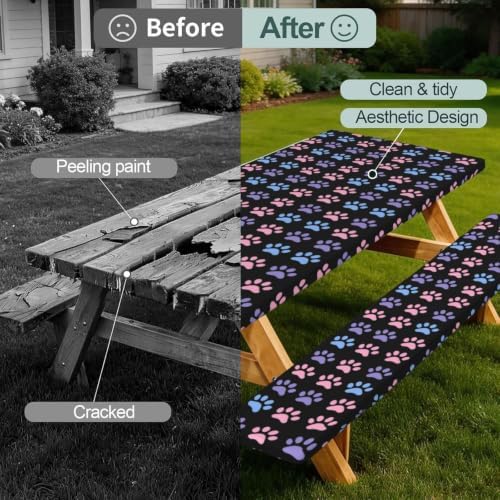 Cute Colorful Animal Paw Pads Print 3PCS Picnic Table Cover - Image 3