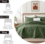 Twin Quilt Set Bedspread Coverlet Microfiber Bedding Leaf Olive Green 68x86 - Image 4