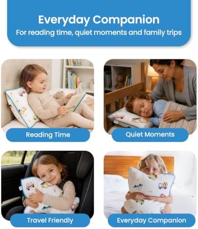 Toddler Pillow with Pillowcase, 13x18 Ergonomic Kids Travel Pillow with Rayon from Bamboo Jersey Knit Cover, Soft & Breathable, Machine Washable, for Toddlers 2-5 Years (Trucks Design) - Image 5
