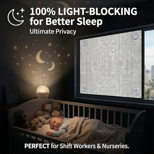 Blackout Window Film Heat Control, Anti-UV Aluminum Foil Sun Blocking Privacy Window Cover, Thermal Insulation Room Darkening with Suction Cups Reusable(Grey Edge,44" W x 72" H) - Image 4