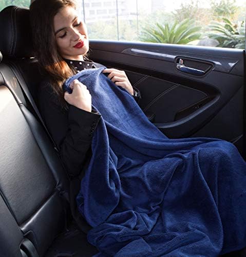 BlueHills Premium Soft Mini Plush Travel Blanket Value Pack Set of 2 - Airplane Travel Essential Flight Blanket Throw in a case with Strap Compact for Car Plane Travel Gift – Pink and Navy Blue. - Image 5