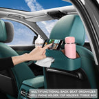 Car Seat Back Organizer with Cup Holders, Tissue Box & Hooks, Navy Blue - Image 6