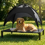 Elevated Dog Bed with Canopy Raised Pet Cot for Large Dogs, Outdoor Dog Cot with Removable Sun Shade Tent, Breathable Mesh Portable Dogs Cot for Camping, Beach, Backyard, Outdoor Use by Lesguyor