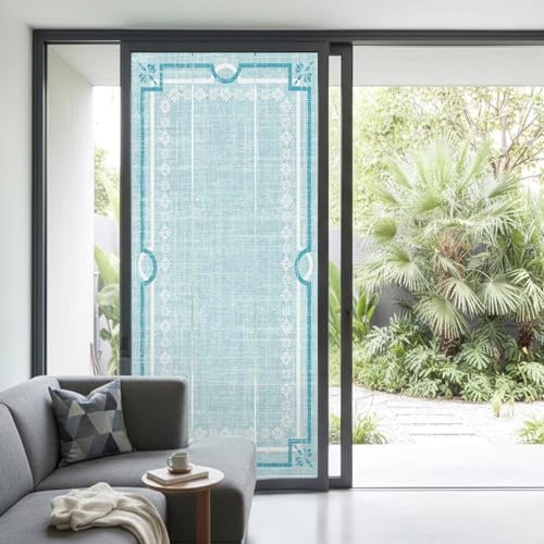 Window Privacy Film Frosted, Mint Green Botanical Non-Adhesive Static Cling Window Tint, Vintage Florals Geometric Minimalist Insulated Windows Frosted Films for Living Room, 35.4 x 78.7 Inches - Image 2
