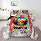 Erosebridal Happy Camping Full Comforter Set,RV Camper Bedding Sets for Travel Trailer,Rustic Cabin Quilt Bed Set for Kids Girls Boys,Forest Tree Mountain Bedroom Decor,2 Pillowcases Breathable by Erosebridal