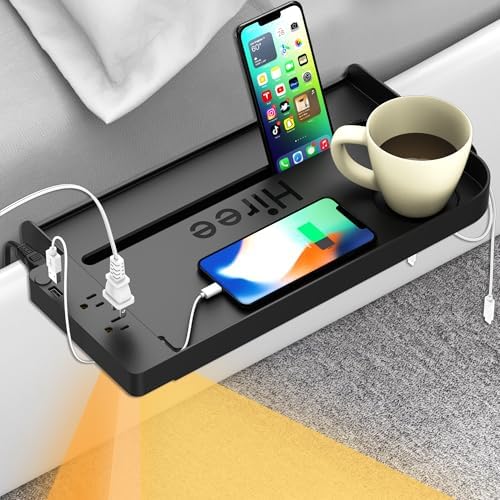 Bedside Shelf for Dorm Bunk Bed with USB Charging Port and 2 AC Outlets, Bedside Caddy, Attachable Bedside Table, College Dorm Essential Clip On Bedside Tray, Bunk Bed Accessories, Bedroom Furniture by Hiree