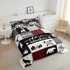 Castle Fairy Deer Antlers Comforter Set King Size,Bear Pine Wolf Hunting Camper Bedding Set All Season Quilt Set,Adventure Rustic Farmhouse Red Plaid Microfiber Polyester Down Comforter - Image 4