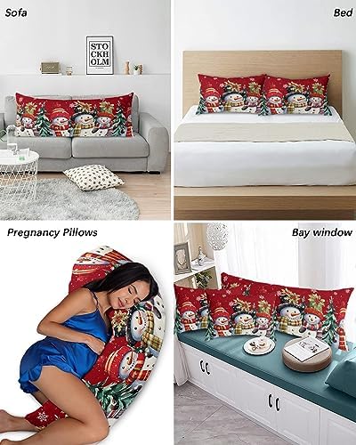 Red Snowman Christmas Pillow Cases Standard Size Set of 2, Xmas Tree Berry Microfiber Bed Throw Pillow Covers, Winter Snowflake Decorative Lumbar Pillow Cover with Envelope Closure for Sofa 20"x26" - Image 6