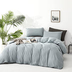 Luxlovery Blue Comforter Set King Dusty Blue Bedding Comforter Set Solid Bedding Set Breathable Blanket Quilts Modern Bedding Set for King Bed - Image 2