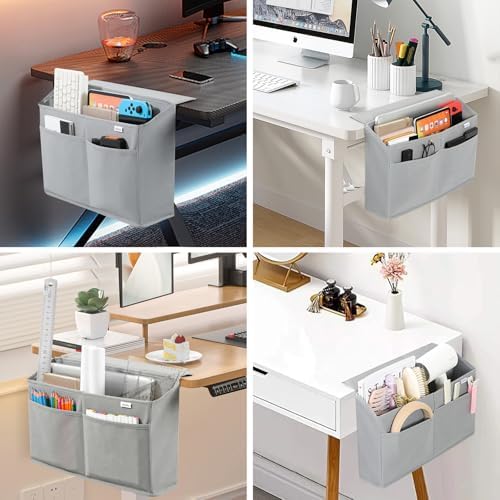 10 Pack Desk Side Hanging Organizer, Adhesive Storage Bag with Pockets for Magazine Ipad Notebook, for End Tables Home Office Desks Computer Workstations Dressing Table, Grey - Image 4