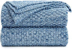 Longhui bedding 100% Cotton Knitted Throw Blanket – Blue White, Soft & Cozy, Machine Washable, 60"x80" – Perfect for Living Room, Couch, Sofa, Bed or Travel by LongHuiBedding