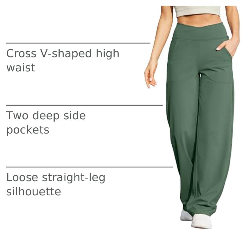 G4Free EverGoing Wide Leg Yoga Pants for Women Crossover Waist with Pockets - Image 4