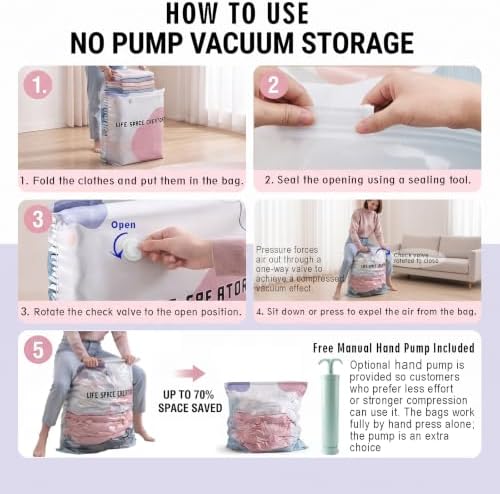 No-Pump Vacuum Storage Bags, Life Space Creator Storage Bags (6) - Image 5
