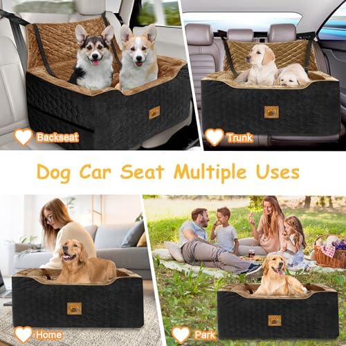Dog Car Seat for Medium/Large Dog Booster Seat Under 60 lbs or 2 Small Dogs, Multi-Functional Pet Car Seat with Thick Cushion, 2 Safety Leashes(BlackBrown) - Image 5