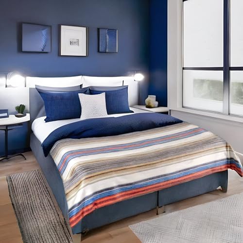 Alpaca Wool Throw Blanket | Warm, Ultra-Soft, 85" x 65" | Breathable, Non-Itchy Blanket-Throw | Hypoallergenic and Beautiful Fabric (Blue & Orange) - Image 2