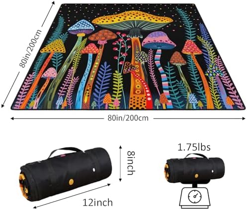 Mushroom Picnic Blankets Waterproof Foldable Picnic Outdoor Blanket 80"x 80" Picnic Mat 3-Layer Thicking Outdoor Foldable Blankets Sandproof Lightweight Beach Blankets with Strap Machine Washable - Image 2