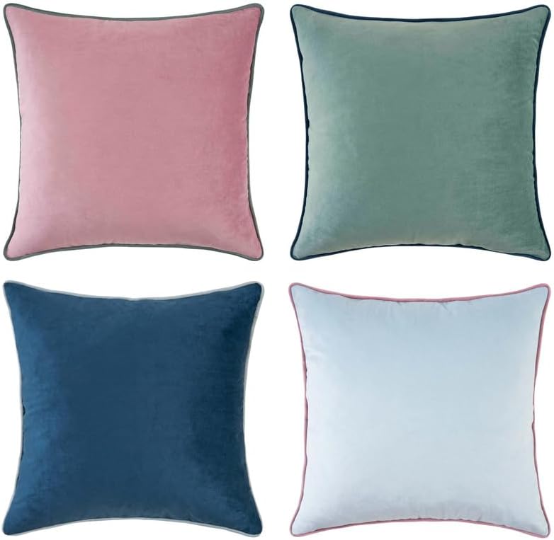 MONDAY MOOSE Decorative Throw Pillow Covers Cushion Cases, Set of 4 Soft Velvet Modern Double-Sided Designs, Mix and Match for Home Decor, Pillow Inserts Not Included (22x22 inch, Pink/Blue) by MondayMoose