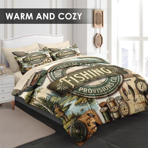 WeCozy Queen Comforter Set with Sheets, 7 Pieces Fishing Vintage Bedding - Image 4