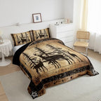 Erosebridal Rustic Deer Comforter Set Farmhouse Cabin Bedding Set Full Western Woodland Wildlife Bedding Comforter Sets for Kids Boys Adults Men Black Retro Country Animal Quilt Duvet 3 Pcs - Image 3
