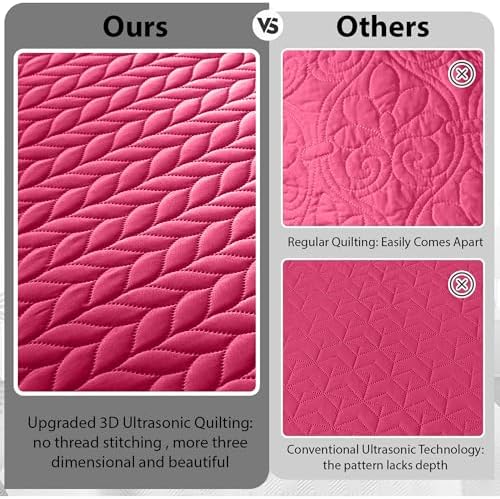 King Quilt Set Bedspread Coverlet Bedding Leaf Hot Pink 106"x96" - Image 6