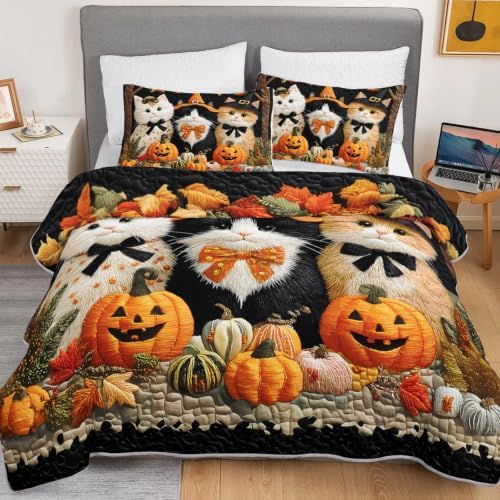 HOSIMA Kids Cat Quilt Queen Size,Halloween Bedspread with 2 Pillowcases. - Image 3