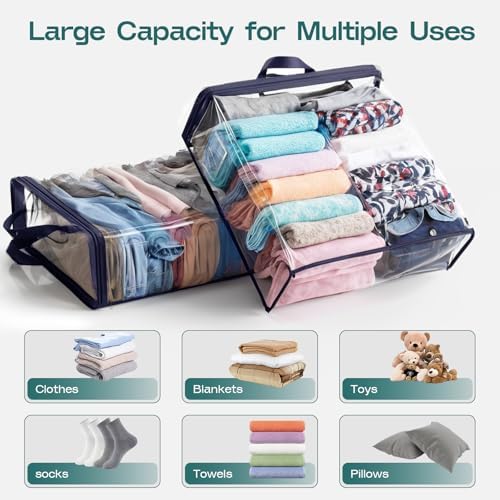 10 Pack Clear Storage Bags for Clothes, 22L Blanket Storage Bags, Under Bed Storage, Closet Organizers Bag, Upgraded Version Two-Way Zippers Design(Navy Blue) - Image 3