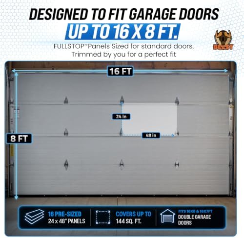 BEEST FULLSTOP Platinum Garage Door Insulation Kit - 16x8 & 16x7 ft Double Garage Door Insulation Panels w/ Threshold Seal, 16 Pre-Cut 24x48”, Window Films, Entry Draft Stoppers and Top & Side Seals - Image 4