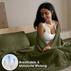 PHF Lightweight 100% Cotton Waffle Blanket, Oversized King, Capulet Olive - Image 3
