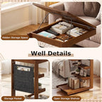 GIANTEX C-Shaped End Table with Wheels, Wooden Rolling Side Table w/Adjustable Desktop, Edge Stopper, Side Pocket & 3 Storage Shelves, Sofa Couch Bedside TV Tray for Living Room Bedroom (Brown,1) - Image 6