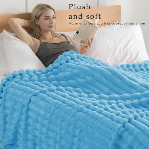 Exclusivo Mezcla Striped King Size Fleece Blanket for Bed, Blue - Image 2