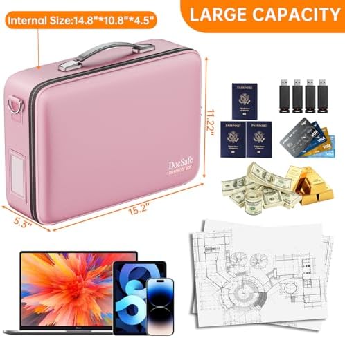 DocSafe Fireproof Document Box Hard Case with Lock ＆ Accordion File Folder - Image 5