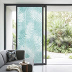 Window Privacy Film Frosted, Teal Blue Botanical Non-Adhesive Static Cling Window Tint, Summer Palm Leaves Foliage Tropical Insulated Windows Frosted Films for Living Room, 35.4 x 78.7 Inches - Image 2