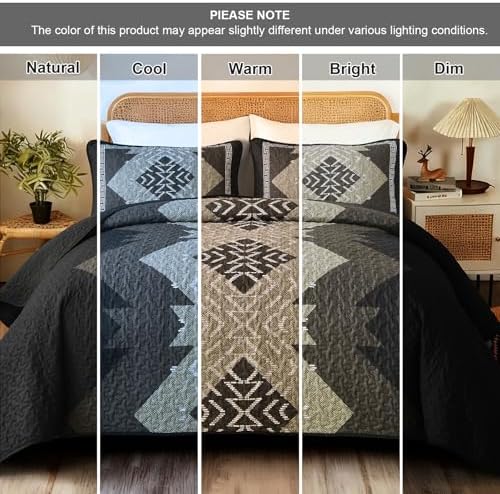 Dintszyayue Aztec Quilt Set Queen, Black Brown Boho Lightweight Bedspread - Image 7
