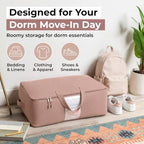 Soft Canvas Storage Bags with Zipper. Thick Breathable, 2pc King/Queen Comforter Organizer. Four Carrying Handles and Window. Large 25x19x9in Bag for Sheets Blankets Bedding Pillows, Clothes (Pink) - Image 6