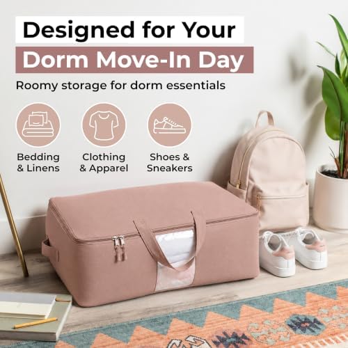 Soft Canvas Storage Bags with Zipper. Thick Breathable, 2pc King/Queen Comforter Organizer. Four Carrying Handles and Window. Large 25x19x9in Bag for Sheets Blankets Bedding Pillows, Clothes (Pink) - Image 6