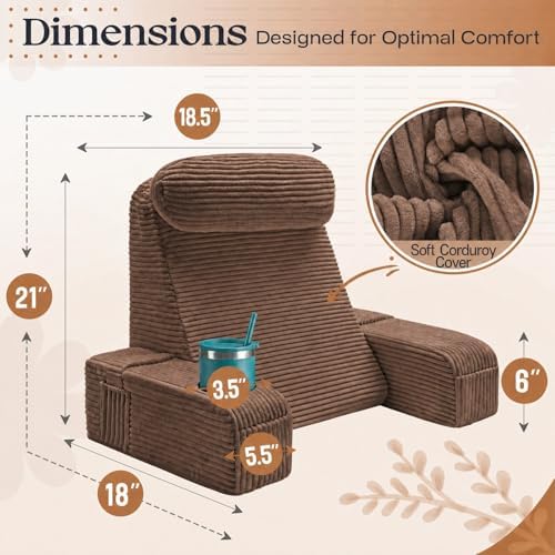 Reading Pillow/Backrest Pillow with Arms, Cup Holder & Phone Pocket - Image 6