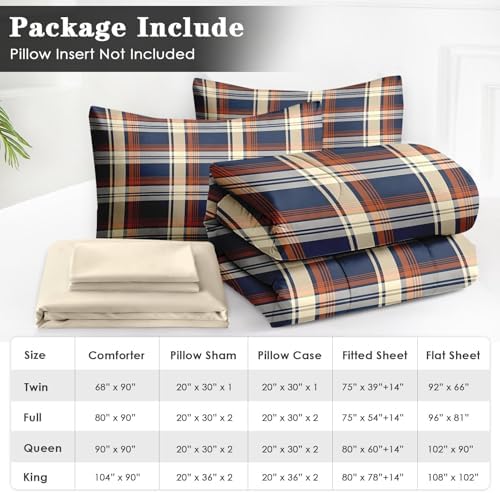WeCozy Full Comforter Set with Sheets, 7 Pieces Plaid Navy Bedding - Image 6